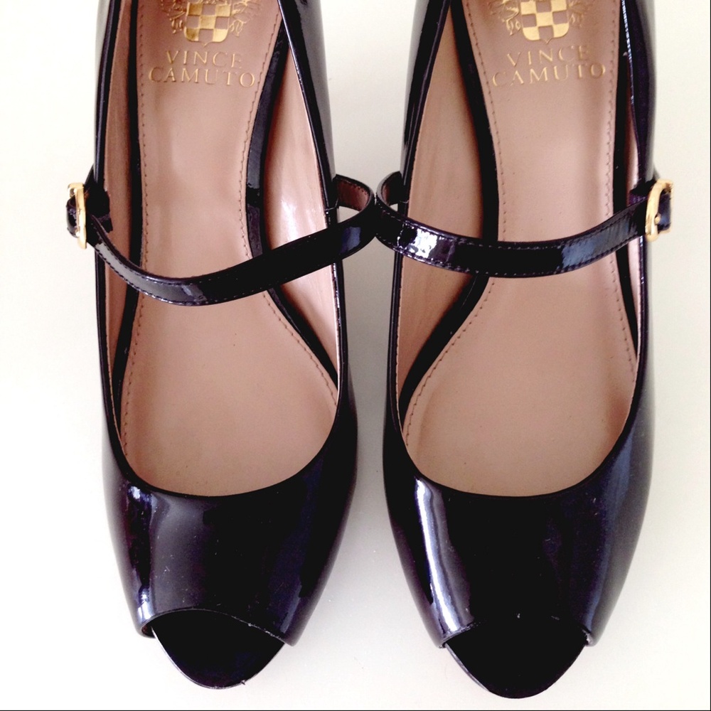 Vince Camuto Black Patent Peep-Toe Mary Jane Pumps